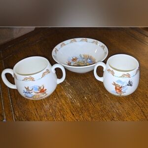 Vintage Royal Doulton Bunnykins 3pc Child Set Bowl & 2 Mugs England